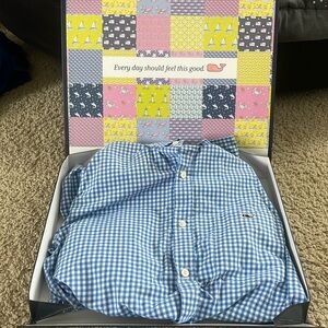 Adult Small Blue Checkered Vineyard Vine Button Down
